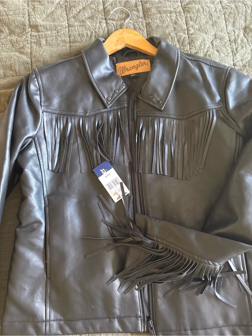 Wrangler Black Faux-Leather Fringe Jacket
